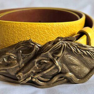 Yellow Leather RALPH LAUREN Double Horsehead Equestrian Belt M/L